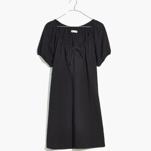 Madewell Seersucker Knit Puff-Sleeve Mini Dress Black Dress Size Medium